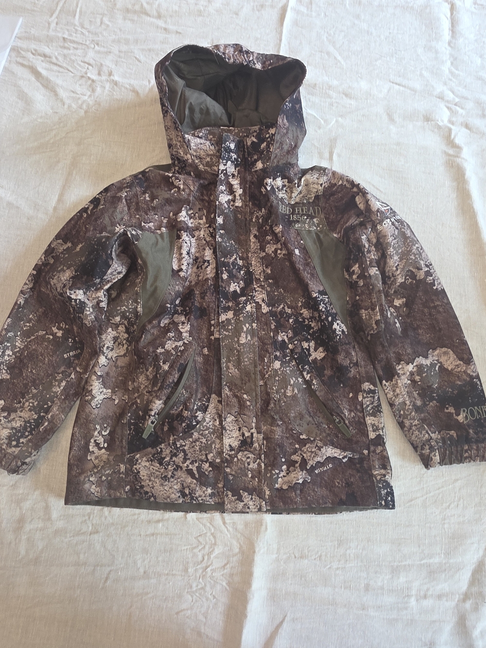 RedHead Kids' Camo Hooded Rain Jacket in Brown and Olive